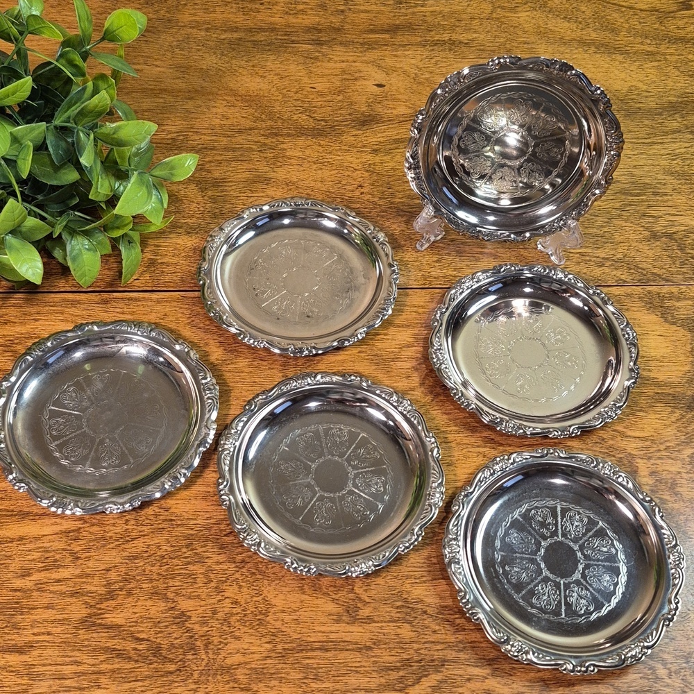VINTAGE Silver Plated EP on Steel Wine Glass Coaster Hong Kong, Set of 6